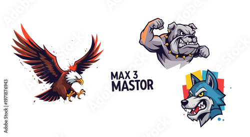 Cartoon style illustration of an American bald eagle head with a yellow beak and determined expression, peeking over a blue and brown shape.