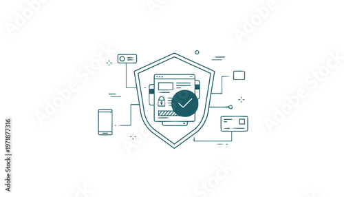 Digital Security Shield with Checkmark for Online Protection.