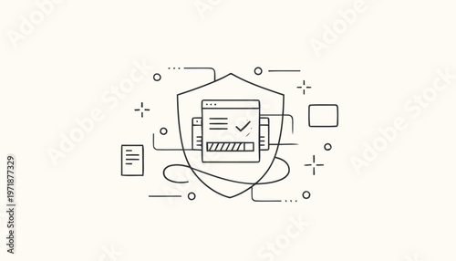 Digital Security Shield with Checkmark Icon, Data Protection Concept.