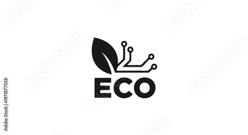 Eco Technology Logo Design with Leaf and Circuit Elements.