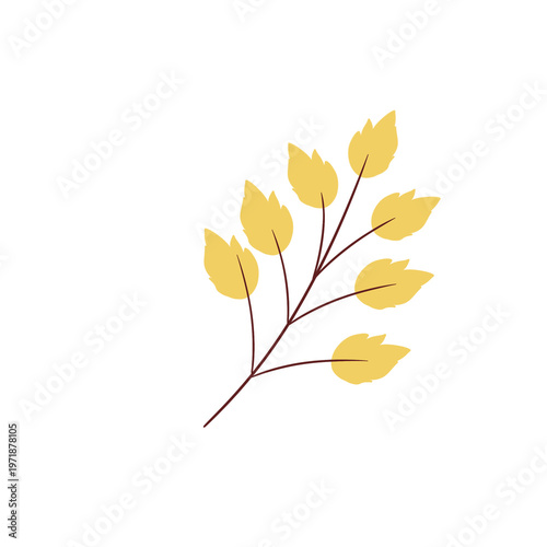 Yellow Leaf Branch Illustration – Autumn Botanical Soft Foliage Decorative Element