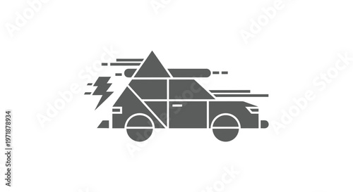 Geometric Car with Lightning Bolt Symbolizing Speed and Power.