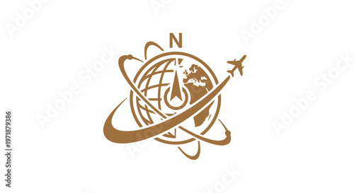 Elegant Travel Logo Featuring Globe and Airplane Symbol.