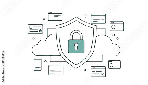 Green Padlock on Shield - Security and Protection Illustration.