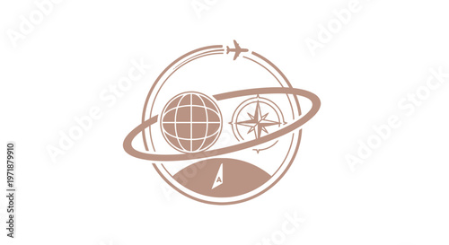 Elegant Travel Logo Featuring Globe, Compass, and Airplane Symbol.