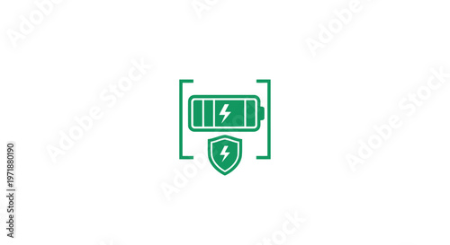 Green Battery Icon with Shield Symbolizing Power and Protection.
