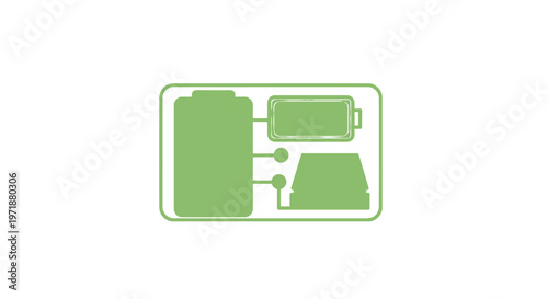 Green Battery Pack with Multiple Components on White Background.