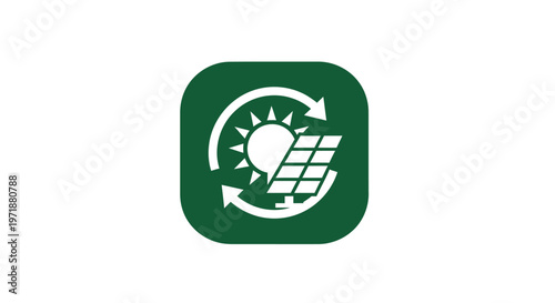 Green Icon Depicting Solar Energy and Renewable Resources.