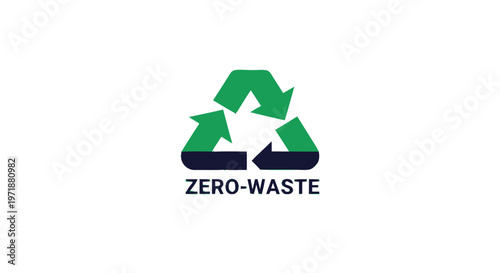 Green Recycle Symbol with Zero Waste Text on White Background.