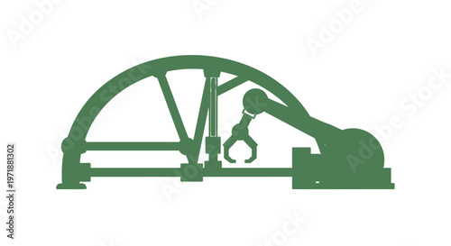 Green Silhouette of a Mechanical Industrial Machine on White Background.