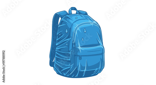 Blue Backpack Isolated on White Background, School or Travel Gear