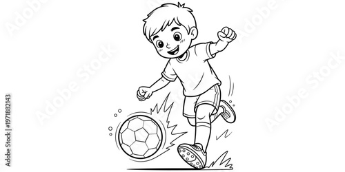 Child playing soccer silhouette, dynamic kicking ball motion artwork, sports activity energy design concept, youthful athletic scene illustration, flat vector illustration