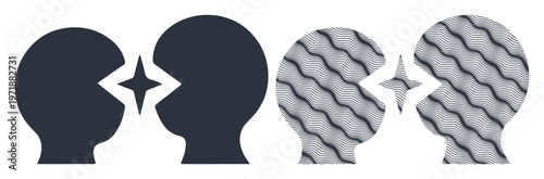 Two abstract head profiles connecting with a sparkling star, symbolizing ideas and communication