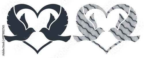 Symbolic pair of doves forming a heart shape, representing love and unity