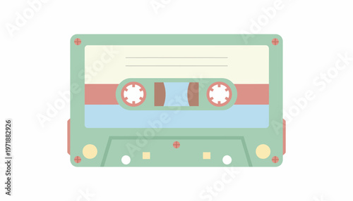 A retro audio cassette tape with a light green casing and a pastel color stripe, evoking nostalgia for vintage music playback
