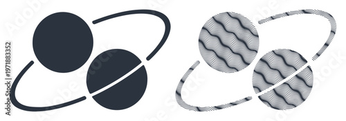 Abstract atomic structure with orbiting electrons and contrasting textures