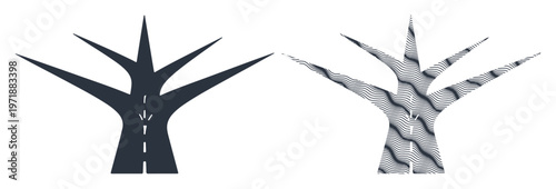 Two abstract trees formed by branching roads symbolizing choices and paths ahead.