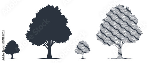 Diverse trees with varied sizes and textures represent growth and uniqueness