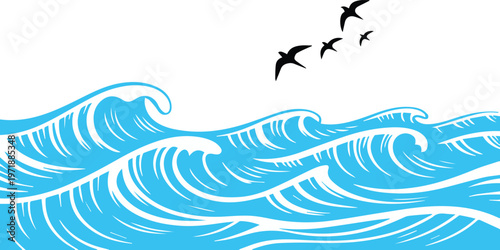 Seamless wave and bird pattern repeat