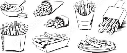Fries with dipping sauces sketch collection