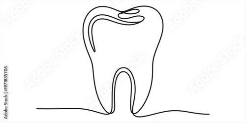 Minimalist continuous single line drawing of a human tooth for dental health and medical design Vector, illustration