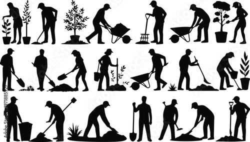 People performing garden maintenance activities