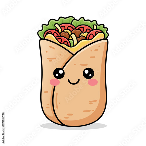 Cute Hand Drawn Shawarma Character with Smiling Face Expression Illustration
