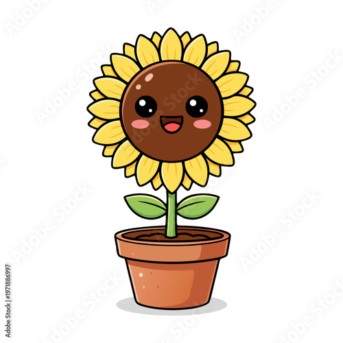Illustration of Cute Smiling Sunflower in a Pot Illustration