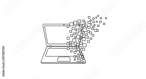 Laptop with data flying out.