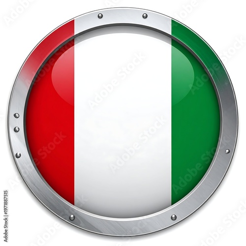 A circular emblem featuring the Italian flag colors