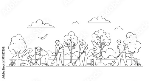 People working in a rural landscape.