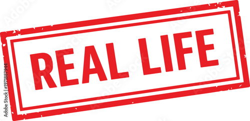 Red stamp with white text R E A L I F E on white background real