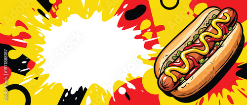 Classic Hot Dog with Mustard and Relish on a Bun.