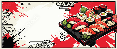 Delicious Assortment of Fresh Sushi and Maki Rolls on a Platter.