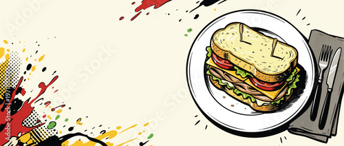 Delicious Club Sandwich on a Plate with Utensils.