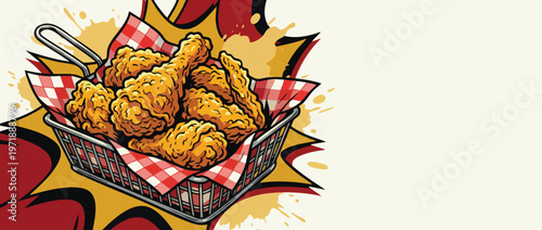Delicious Crispy Fried Chicken Basket with Red Gingham Liner.