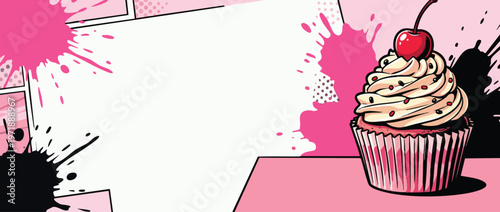 Delicious cupcake with creamy frosting and a cherry on top.