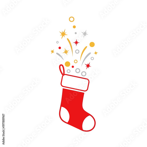 Red Christmas Stocking with Colorful Decorations.