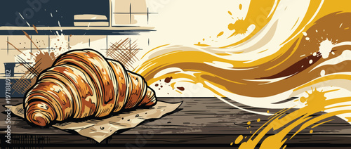 Delicious golden croissant on paper perfect for breakfast or snack time.