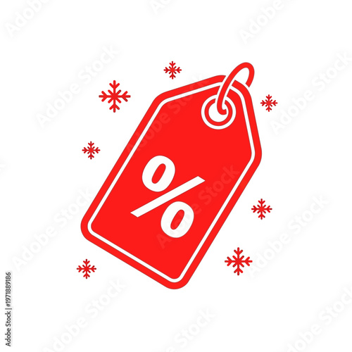 Red Discount Tag with Percent Sign.
