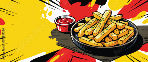 Delicious golden french fries with ketchup in a bowl perfect snack.