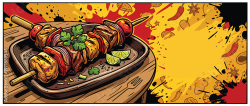 Delicious Grilled Chicken Skewers with Vegetables and Lime.