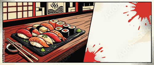 Delicious Japanese Sushi Platter with Nigiri and Maki Rolls 1.