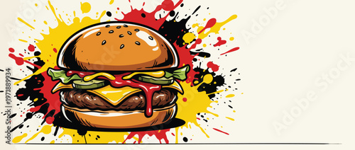 Delicious Juicy Burger with Cheese and Fresh Vegetables.