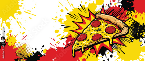 Delicious Pizza Slice Pop Art Style Illustration.