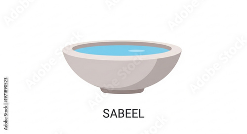 Gray ceramic bowl filled with blue liquid on white background