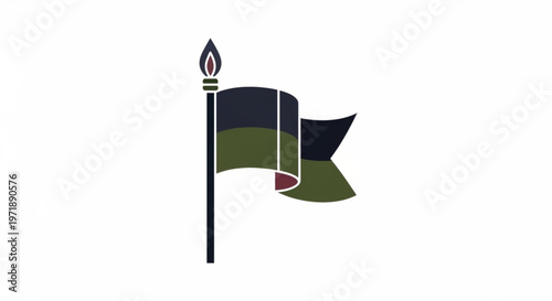 Waving flag with green dark blue and red colors on a white background symbolizing national pride and unity