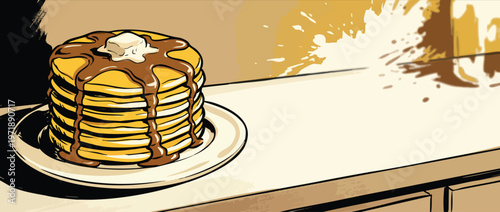 Delicious Stack of Golden Pancakes with Syrup and Butter 1.