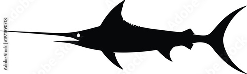 Minimalist black swordfish leaping silhouette vector icon