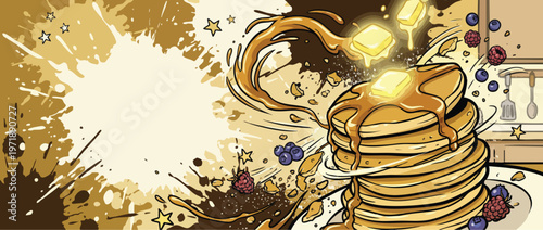 Delicious Stack of Golden Pancakes with Syrup and Berries 4.